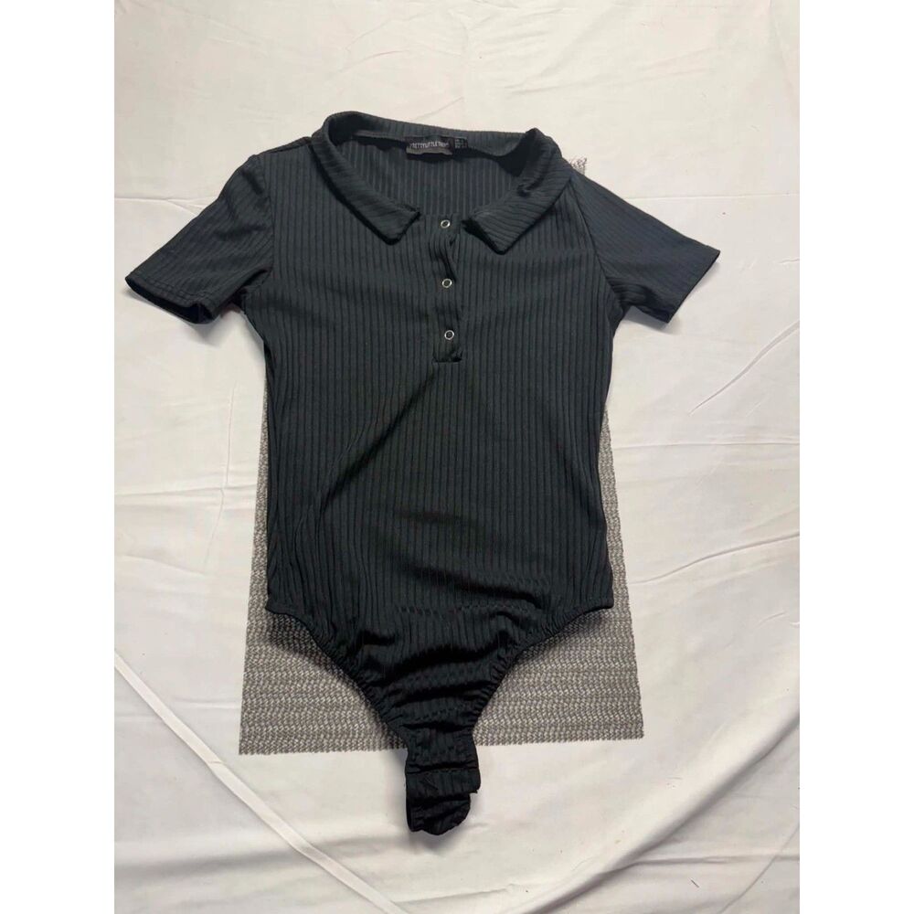 Pretty Little Thing Black Collared Body Suit Size 2